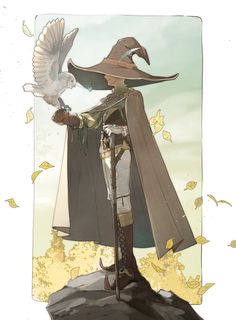 an illustration of a wizard with a bird on his shoulder