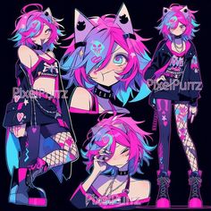 Virtual Character Design, Scene Character Design, Neon Character Design, Glitch Oc, Colorful Oc, Cosmic Outfit, Graffiti Outfit, All Out Anime, Cute Doodles Drawings