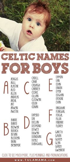 a poster with the names of baby names for boys on it's back side