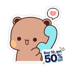 a sticker with an image of a brown bear holding a blue object in it's hand