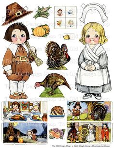 an image of thanksgiving children with turkeys and other things in the background, including pumpkins