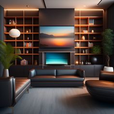 a living room filled with furniture and a flat screen tv mounted to the side of a wall