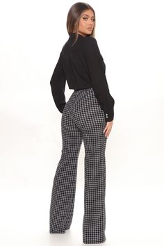 Available In Black/Grey. Wide Leg Pants High Waist Pintuck Seam Detail Back Zipper Closure Houndstooth Print Stretch Disclaimer: Pattern Placement Will Vary Self :96% Polyester 4% Spandex Imported | Victoria High Waist Dress Pant Houndstooth 35 in Black/Grey size XL by Fashion Nova Elegant Black Houndstooth Bottoms, Casual Black Houndstooth Pants, Fall Business Casual Houndstooth Bottoms, Black Houndstooth Pants For Office, Casual Black Pants With Houndstooth Pattern, Black Houndstooth Office Pants, Black Wide Leg Bottoms With Houndstooth Pattern, Black Houndstooth Trousers, Elegant Black Houndstooth Pants