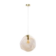 Ceiling pendant with amber glass shade and polished gold detail. Glass Ceiling