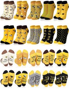 PRICES MAY VARY. Enough Package Content: the package includes a set of 10 pairs of bee socks, each is designed with different patterns, helping to distinguish and ensuring you will always have a fresh pair ready, choosing them depending on your outfit Exquisite Bee Themed Style: featuring a delightful bee theme with funny words on the bottom, these bee themed socks add an attractive style to your outfit, the creative design sets you apart, showcasing your fun and vibrant personality Ideal Fit: t Bee Themed Clothes, Bee Themed Gifts, Bee Socks, Bee Sock, Bee Shoes, Attractive Style, Vibrant Personality, Low Cut Socks, Ankle Sock