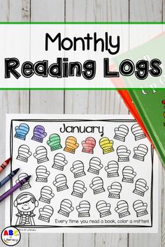 a printable book with the words january reading logs on it next to markers and pencils