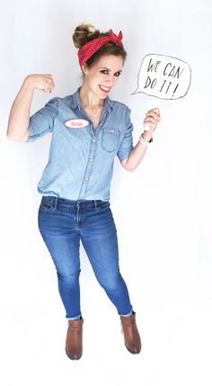 a woman posing with a sign that says not can do it on her chest and arms