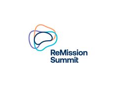 the re mission summit logo is shown in blue, orange and pink on a white background