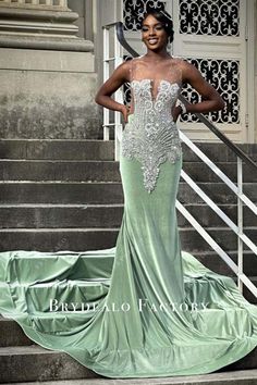 Sage Green Prom Dress, Sleeveless Prom Dress, Glitter Prom Dresses, Prom Dress With Train, Classy Prom, Prom Inspiration, Sparkly Prom Dress, Prom 2023, Prom Inspo