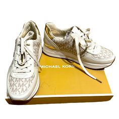 White Sneakers By Michael Kors Size 6.5 Brand New Cream Lace-up Sneakers With Logo, Spring Logo Lace-up Sneakers, Spring Lace-up Sneakers With Logo, Casual Platform Sneakers With Logo, Michael Kors Shoes Sneakers, Michael Kors Shoes, White Sneakers, Womens Shoes Sneakers, New Color