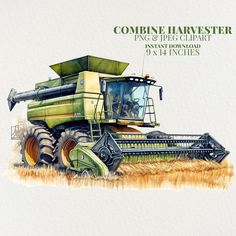 a drawing of a combine harvester in the field