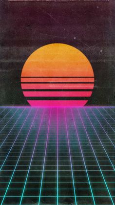 an old school computer game cover with the sun setting in the background and lines going through it