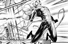 the spider - man is trying to pull off his suit in this comic story,