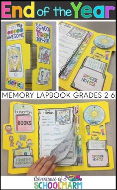 the end of the year memory lapbook is open to show pictures and text on it