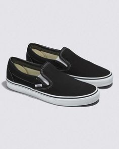 Black Slip On Vans, Black Slip On Sneakers, Timeless Shoes, Black Vans, Vans Slip On, Wide Shoes, New Sneakers, Vans Classic Slip On, Vans Sneakers