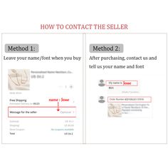 two screens showing how to contact the seller