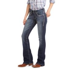 R.E.A.L. Mid Rise Stretch Entwined Boot Cut Jean Ariat Jeans, Western Boots For Men, Denim Boots, Western Boots Women, How To Stretch Boots, Boot Cut Denim, Boot Cut Jeans, Plus Size Jeans, Work Shirts