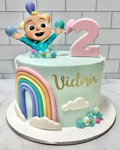 a birthday cake with a cartoon character on top