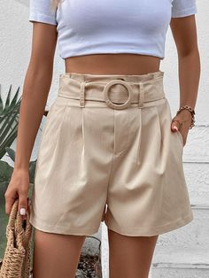 Pattern type: Solid  Style: Casual  Features: Belted  Length: Shorts  Material composition: 100% polyester  Care instructions: Machine wash cold. Tumble dry low.  Imported  Product measurements:   S: waist 25-38.2 in, hip 42.9 in, length 15.6 in  M: waist 26.5-39.8 in, hip 44.5 in, length 15.8 in  L: waist 28.9-42.1 in, hip 46.8 in, length 16 in  XL: waist 31.2-44.5 in, hip 49.1 in, length 16.2 in Cargo Sweatpants, Sale Clothes, Look Formal, Belted Shorts, Weave Style, Cozy Fits, Look Casual, Skorts, Swimwear Accessories