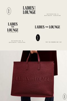 a person holding a large red bag with the words ladies on lounge written across it