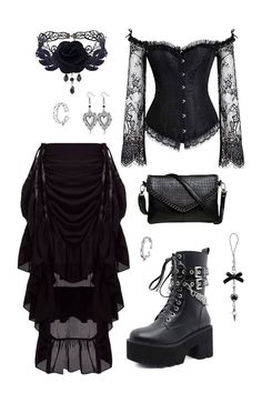 DONT REPOST !! All items are linked in my profile!  gothic style, black fit, black gothic outfit, outfit inspo, ooutfit inspiration, jewerly, goth jewerly Goth And Emo Outfits, Dark Goth Clothes, Black Lacy Outfits, Gothic Girl Outfits, Trad Gothic Outfits, Subtle Goth Aesthetic, Gothic Witchy Outfits, Goth Ideas Outfit, Goth Outfits Party