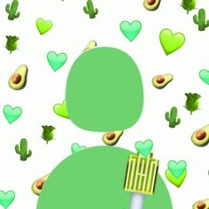 an animated image of avocados and hearts on a white background with green shapes