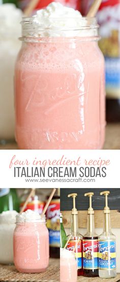 the ingredients for italian cream sodas are shown in this collage with text overlay