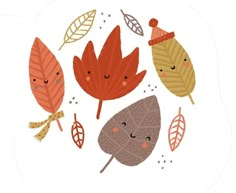 an illustration of autumn leaves with faces