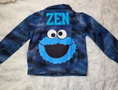 Cookie Monster Sesame Street Jacket, Elmo Matching Shirts, Cookie Monster Denim Outfit, Sesame Street Tutu, Sesame Street Family Shirts Elmo by TGloryBoutique on Etsy Customizable Blue Denim Jacket With Long Sleeves, Street Jacket, Sesame Street Birthday, Denim Ideas, Matching Shirts, Denim Outfit, Sesame Street, Family Shirts, Monster Cookies