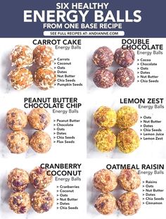 six healthy energy balls are shown in this poster, which shows the different types of energy balls