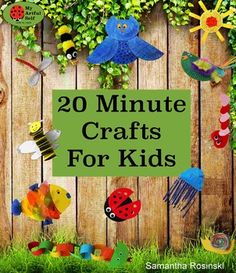 the book cover for 20 minute crafts for kids with colorful paper animals and plants on it