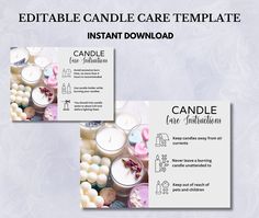 two candles are on top of each other with the words candle care in front of them