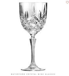 an empty wine glass sitting on top of a white background with the words waterfond crystal