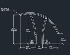 an architectural drawing showing the details of a curved arch for a building, with measurements