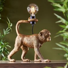 a monkey figurine with a light bulb on it's head and tail