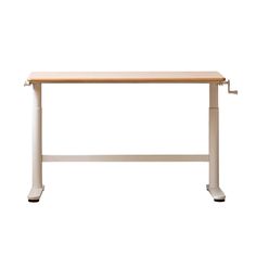 a wooden desk sitting on top of a metal frame