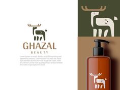 a bottle of shampoo with an animal logo on the front and side, next to it is a soap dispenser that says ghazail beauty