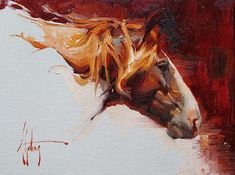 a painting of a horse with long blonde hair