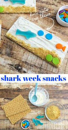 this shark week snack is made with graham crackers and marshmallows