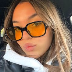 New In Bag/Box Yellow Tinted Shades With Black Rim Design Is Different Very Cool! Glasses Outfit, Orange Sunglasses, Yellow Sunglasses, Sunglasses Outfit, Oval Glasses, Stylish Glasses, Shades Sunglasses, Tinted Sunglasses, Beach Accessories