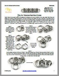 "These are compact, detailed, and printer friendly instructions for the Celtic Visions chainmail weave or pattern to use with chain mail jump rings. Upon purchase you will be able to download a pdf file for use on any device or for printing a hard copy. Celtic Visions forms great chains for bracelets and necklaces and can be modified to form stars called Celtic Stars and sheets (not covered in these instructions). The name comes from the Celtic Knot work it looks like. This weave may be made wit How To Make Chainmail, Chain Maille Patterns Tutorials, Chain Maille Patterns, Gauge Sizes, Chainmail Patterns, Celtic Knot Work, Photography Settings, Chainmail Jewelry, Jewelry Design Drawing