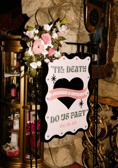 Alt Wedding Decor, Billie Idol, Kitschy Wedding, Madonna Inn Wedding, Wedding Welcome Signage, Kitsch Wedding, Gothic Wedding Theme, Welcome Signage, Madonna Inn