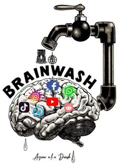 a drawing of a brain under a faucet with the words brainwash on it