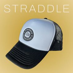 Designed by Straddle Moto. Women's Motorcycle Trucker Hat, Women's Straddle Baseball Cap, Lady Femaile Rider, Embroidered Hat, Foam Hat. Black Trucker Hat For Sports Events, Adjustable Trucker Hat For Sports, Adjustable Black Motorcycle Hat, Black Trucker Hat With Custom Logo For Streetwear, Black Trucker Hat With Custom Logo For Sports, Adjustable Trucker Hat For Streetwear, Adjustable Black Trucker Hat With Custom Logo, Custom Logo Trucker Hat, Black Trucker Hat With Custom Logo