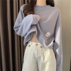 Elegant Sweatshirt, Simple Sweatshirt, Baggy Streetwear, Harajuku Streetwear, Tracksuit Women, Vintage Elegant, Crop Sweatshirt, Solid Tops, Long Sleeve Pullover