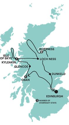 the route map for isle of skye and kyljekincoof, including dunkeld