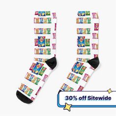 Super soft all-over printed knit socks with extra cushioning in the sole. Suitable for men and women. Casual Multicolor Graphic Print Socks, Knit Socks, Socks For Sale, Will Smith, Knitting Socks, Chips, Socks, Men And Women, For Men