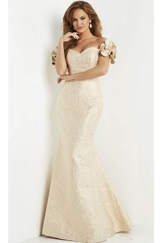 Jovani 07154 - Off-Shoulder Mermaid Evening Gown - Gold / 00 - Prom Evening Gowns Gold, Shimmering Dress, Silver Evening Dress, Sweetheart Neckline Dress, Mermaid Evening Dress, Short Dress Styles, Mermaid Evening Gown, Trumpet Gown, Unique Prom Dresses