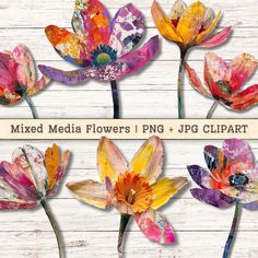 mixed media flowers png and jpg clipart