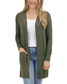 Olive Casual Day Modal Cardigan | Green Spring Cardigan One part comfort, one part wardrobe essential! The best selling Casual Day Modal Cardigan is back this season in an all new neutral olive color to complement your springtime look! Buttery soft, with functional pockets and an open front design, this lightweight cardi layers beautifully over tees, tanks, dresses and more to give you a versatile finishing touch to any look. Why you’ll love it: Silky soft long sleeved modal cardigan with a ligh Spring Cardigan, Spring Cardigans, Cardigan Green, Soft Spring, Grace And Lace, Green Spring, Lightweight Cardigan, Olive Color, Life Size